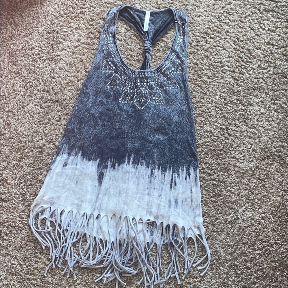 American Age Gray & Black Fringe Tank